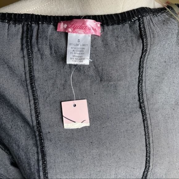 Lydia motorcycle vest Halter Top y2k black denim lace Zip Up Goth Emo Small VTG - Picture 10 of 12